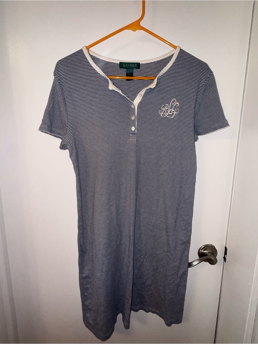 Ralph Lauren Navy and White Striped Short Sleeve Nightshirt